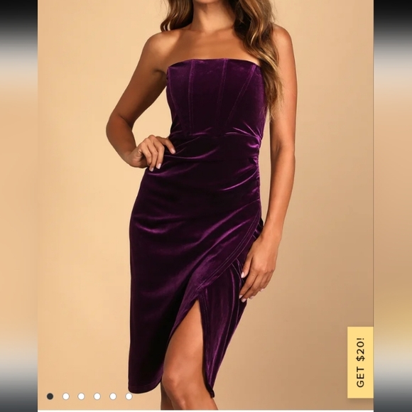 LuLu's Glamorous Celebrations Dark Purple Velvet Strapless Tulip Dress XS NWT - Picture 1 of 12